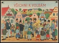 2z017 VSICHNI K VOLBAM 23x32 Czech political campaign 1957 people listening to a band by Jos Lada!