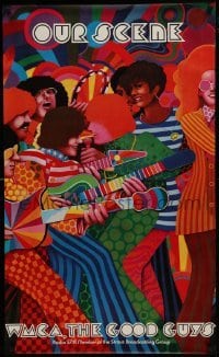 2z854 WMCA radio poster 1960s radio station, really cool and colorful artwork of jazz party goers!