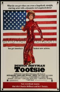 2z917 TOOTSIE 27x41 video poster 1983 full-length Dustin Hoffman in drag by American flag!