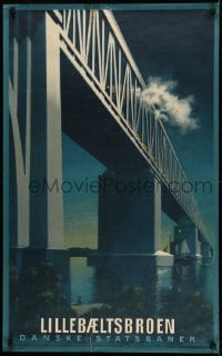 2z203 DSB 25x39 Danish travel poster 1951 artwork of Little Belt Bridge by Aage Rasmussen!