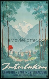 2z207 INTERLAKEN 25x40 Swiss travel poster 1935 town nestled in the Bernese highlands by Diggerman