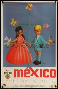 2z213 MEXICO 19x29 Mexican travel poster 1950s cool kids, French language design!