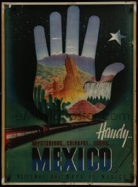 2z215 NATIONAL RAILWAYS OF MEXICO 28x38 Mexican travel poster 1950s cool art of train, handy!