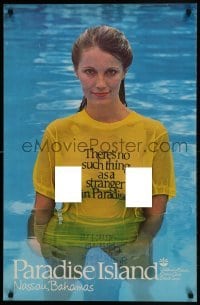 2z222 PARADISE ISLAND 22x34 travel poster 1970s great close up of sexy woman in soaking wet shirt!