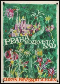 2z223 PRAHA ROZKVETLY SAD 23x32 Czech travel poster 1950s Troup art of many flowers and city!