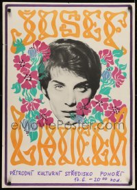 2z239 JOSEF LAUFER 23x32 Czech music poster 1960s floral art & photo of multi-talented Czech star!