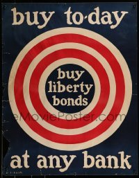 2z054 BUY LIBERTY BONDS 22x28 WWI war poster 1917 buy today, great art of bullseye by S.L. Bush!