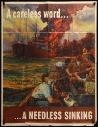 2z055 CARELESS WORD A NEEDLESS SINKING 29x37 WWII war poster 1942 art by Anton Otto Fischer!