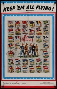 2z060 KEEP 'EM ALL FLYING 24x37 WWII war poster 1943 soldiers/flags from all the United Nations!