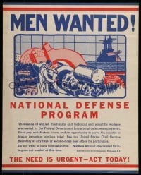 2z062 MEN WANTED NATIONAL DEFENSE PROGRAM 16x20 WWII war poster 1940 govt needs skilled mechanics!