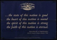 2z066 STATE OF THIS NATION IS GOOD 14x20 WWII war poster 1943 quote from FDR's message to Congress!