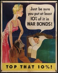 2z068 TOP THAT 10% 22x28 WWII war poster 1942 art of pretty lady 'borrowing' from man's pockets!