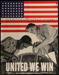 2z069 UNITED WE WIN 22x28 WWII war poster 1942 image by Liberman, different races working together!