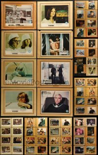 3a131 LOT OF 69 FRENCH LOBBY CARDS ON 11X14 PRINTED BACKGROUNDS 1960s-1980s a variety of scenes!
