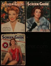 3a341 LOT OF 3 SCREEN GUIDE MOVIE MAGAZINES 1944 Ann Sheridan, Williams, Garson, 10x13 format!