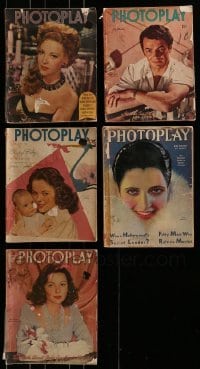 3a320 LOT OF 5 PHOTOPLAY MOVIE MAGAZINES 1930s-1940s filled with great movie images & info!