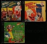 3a552 LOT OF 3 BOZO 45 RPM RECORDS AND RECORD BOOKS 1950s great songs by the famous clown!