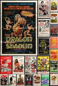 3a062 LOT OF 49 FOLDED KUNG FU ONE-SHEETS 1960s-1980s great images from martial arts movies!