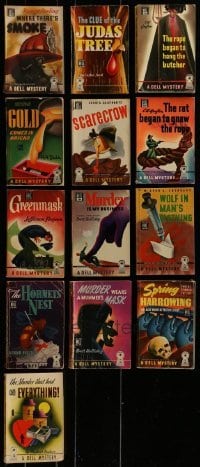 3a412 LOT OF 13 DELL MYSTERY PAPERBACK BOOKS 1940s all with great artwork on the covers!