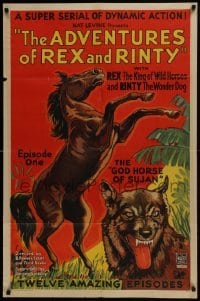 3b030 ADVENTURES OF REX & RINTY chapter 1 1sh 1935 horse & snarling German Shepherd dog, rare!