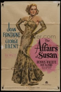 3b031 AFFAIRS OF SUSAN style A 1sh 1945 full-length image of sexy Joan Fontaine in pretty dress!