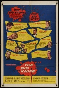 3b077 BIG KNIFE 1sh 1955 Robert Aldrich, Jack Palance, Ida Lupino, Shelley Winters, Rod Steiger