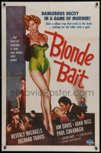 3b092 BLONDE BAIT 1sh R1950s full-length sexy smoking bad girl Beverly Michaels is a silken trap!