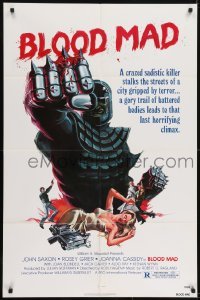 3b095 BLOOD MAD 1sh 1979 John Saxon, Rosey Grier, cool horror art of killer with metal gloves!