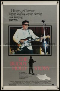 3b116 BUDDY HOLLY STORY 1sh 1978 great image of Gary Busey performing on stage with guitar!