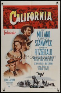 3b123 CALIFORNIA 1sh R1958 Ray Milland, Barbara Stanwyck, Barry Fitzgerald