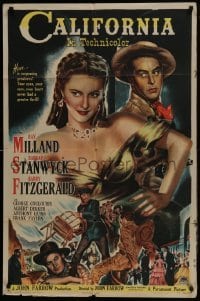 3b124 CALIFORNIA style A 1sh 1946 Ray Milland, Barbara Stanwyck, Barry Fitzgerald, great art!