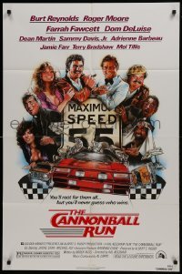 3b128 CANNONBALL RUN 1sh 1981 Burt Reynolds, Farrah Fawcett, Drew Struzan car racing art!