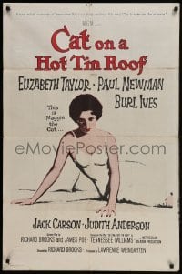 3b134 CAT ON A HOT TIN ROOF 1sh R1966 classic art of Elizabeth Taylor as Maggie the Cat!