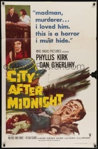 3b149 CITY AFTER MIDNIGHT 1sh 1959 That Woman Opposite, she loved a madman murderer!