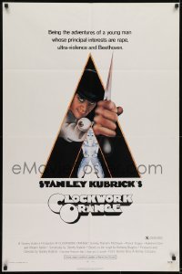 3b151 CLOCKWORK ORANGE 1sh 1972 Stanley Kubrick, Castle art of Malcolm McDowell!