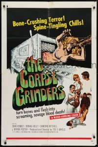 3b157 CORPSE GRINDERS 1sh 1971 Ted V. Mikels, most gruesome bone-crushing horror artwork!