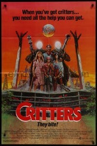 3b167 CRITTERS 1sh 1986 great completely different art of cast & monsters by Ken Barr!