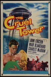3b168 CRUEL TOWER 1sh 1956 the higher they climb, the closer they get to terror!