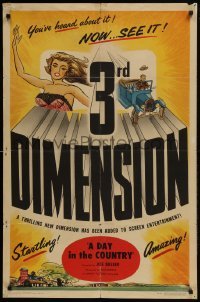 3b178 DAY IN THE COUNTRY 3D 1sh 1953 great 3-D title & art, you've heard about it, now see it!