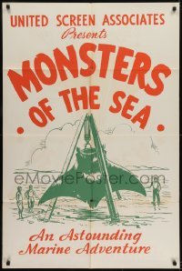 3b187 DEVIL MONSTER 1sh R1930s Monsters of the Sea, cool artwork of giant manta ray!