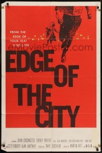 3b227 EDGE OF THE CITY 1sh 1956 unusual Saul Bass art with man running out of the frame!