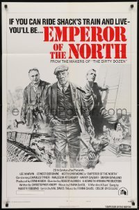 3b231 EMPEROR OF THE NORTH POLE style B 1sh 1973 Lee Marvin, Borgnine, Tom William Chantrell art!