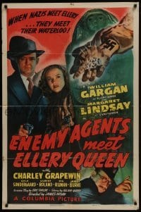 3b236 ENEMY AGENTS MEET ELLERY QUEEN 1sh 1942 detective William Gargan fights Nazis, Lindsay!