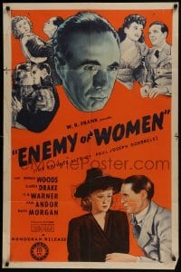 3b237 ENEMY OF WOMEN 1sh 1944 crazy Joseph Goebbels BEFORE he became a Nazi, orange background!