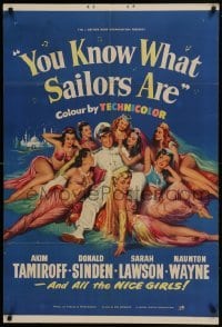 3b993 YOU KNOW WHAT SAILORS ARE English 1sh 1954 sexy English harem girls in inset & border art!