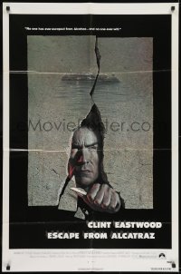 3b244 ESCAPE FROM ALCATRAZ 1sh 1979 cool artwork of Clint Eastwood busting out by Lettick!