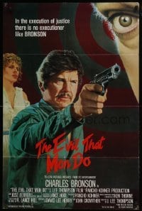 3b250 EVIL THAT MEN DO int'l 1sh 1984 close-up art of tough guy Charles Bronson with pistol!