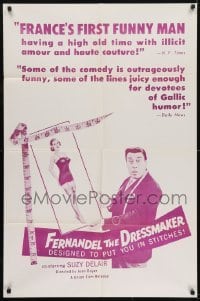 3b271 FERNANDEL THE DRESSMAKER 1sh 1957 cool image of wacky Fernandel & sexy Suzy Delair!