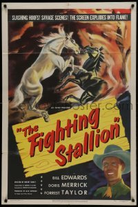 3b272 FIGHTING STALLION 1sh 1950 cool wild horse fight artwork, the screen explodes into flame!