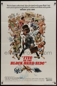 3b279 FIVE ON THE BLACK HAND SIDE 1sh 1973 great Jack Davis artwork of entire cast!